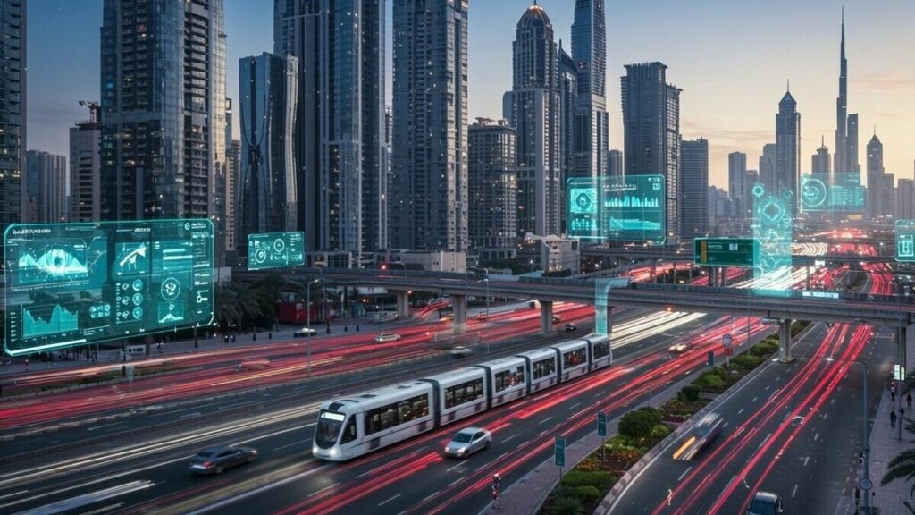 Create,A,High-resolution,,Futuristic,Digital,Illustration,Of,Dubai's,Roads,And