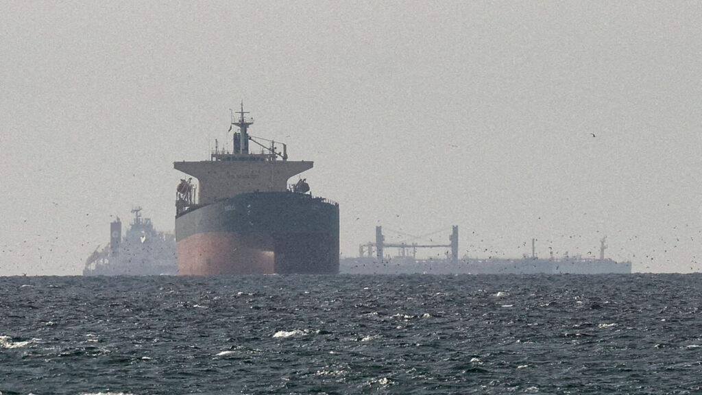 FILE PHOTO: Cargo ships in the Gulf, near the Strait of Hormuz