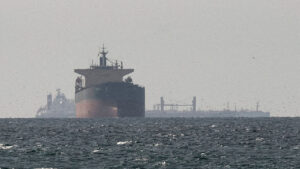 FILE PHOTO: Cargo ships in the Gulf, near the Strait of Hormuz