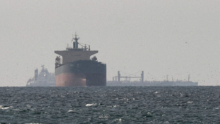 FILE PHOTO: Cargo ships in the Gulf, near the Strait of Hormuz