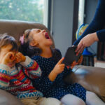 Mother Forbids Her Daughter And Son To Play Game on Digital Tablet, Concept For Dependence On Gadgets